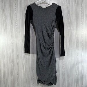 Witchery Gray Black Long Sleeve Wool Blend Ruched Bodycon Dress Women’s Size 6